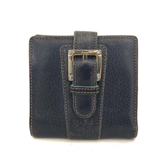 LOEWE Logo Buckle Motif Leather Bifold Wallet Navy blue/8BG0110 - Picture 1 of 8